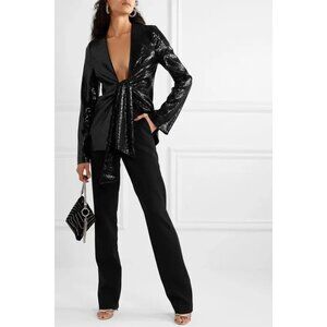NWT $1500 Galvan London Sequin Tie Front Ando Jacket Black Size US 4